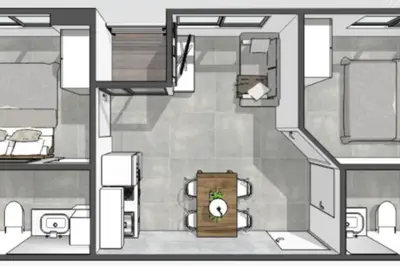 a floor plan of a room with a bathroom at Modern & Stylish Apartment-2BR - NV-518 in Phuket Town