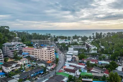 an overhead view of a city with a road at Surin 4-Bed Luxury Retreat with Private Pool V131 in Thalang