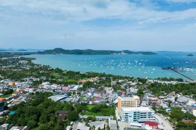 an aerial view of a city and a body of water at 2BR Aparment Near The Beach T2-717 in Phuket Town