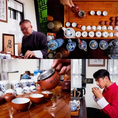 a man sitting at a counter with bowls and cups at Bulan Anda Resort in Ban Hua Laem