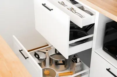 a drawer in a kitchen with a stove inside at Title Halo Memories Naiyang Pool Gym Sauna in Nai Yang Beach