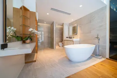 a bathroom with a large white tub in a room at Ocean Bliss - Sapphire Bay 3BR Apartment 812 with Terrace and Awe-Inspiring Views of Patong Bay in Patong Beach