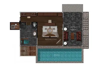 a floor plan of a villa with a swimming pool at Keemala - Tent Pool Villa in Kamala Beach