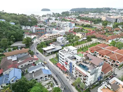 an aerial view of a city with a street at Mellow Poshtel - Kata Beach in Kata Beach