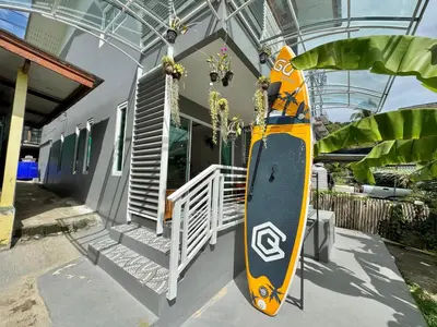 a skateboard on display in front of a house at Areeya Khao Khad Aoyon Beach in Ban Ao Makham