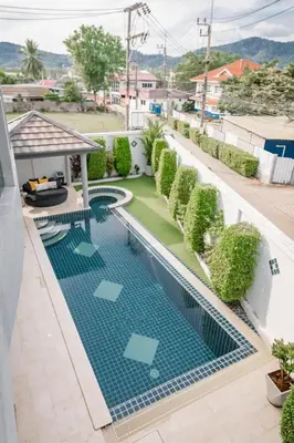 an overhead view of a swimming pool on a building at Luxury 4 Bedroom Beach House in Ban Saiyuan (1)