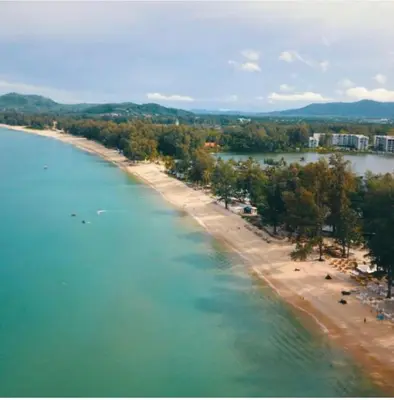 an aerial view of a beach in a body of water at Oceanstone condo Bangtao Beach in Bang Tao Beach