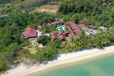 an aerial view of a resort on a beach at Koh Yao Seaview Bungalow in Ko Yao Noi