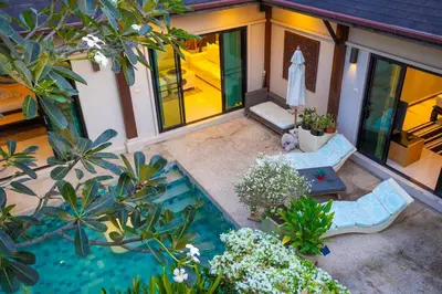 an aerial view of a house with a swimming pool at Most Beautiful Relaxation Garden Villa V86 in Rawai Beach
