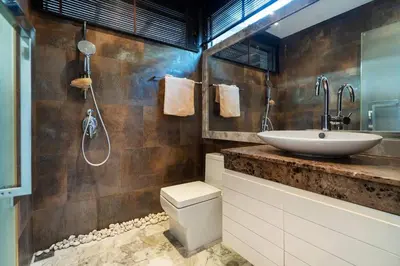 a bathroom with a sink and a toilet and a shower at Sea view Villa on Rawai beach in Ban Saiyuan (1)