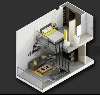 a rendering of a small apartment with a floor plan at Duplex Condo pool access in Rawai Beach