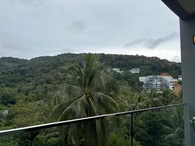 a view of a mountain with a palm tree at Mida 1 in Phuket Town