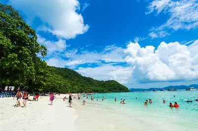 a group of people in the water on a beach at Tongtong Garden Holiday Hotel\u666e\u5409\u5c9b\u901a\u901a\u82b1\u56ed\u9152\u5e97 in Rawai Beach