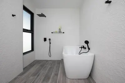 a white bathroom with a tub and a shower at Brand-New 22m Oxygen Pool Villa Sunset Garden 9 in Rawai in Rawai Beach