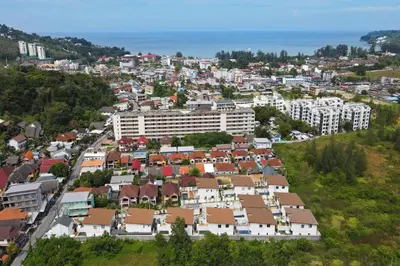 an aerial view of a city with buildings at Newly Built 3BR Pool Villa Goldena 12B in Kamala in Kamala Beach