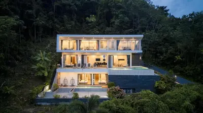 an aerial view of a house with lights at Lapista 6 Bedroom Luxury Vila in Phuket Town