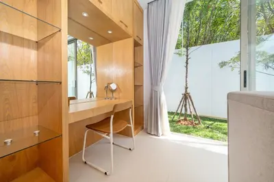 a home office with a desk and a window at Exclusive New Build - Designer 3BR Pool Villa in Prestigious LuxPride 4 L7 Residence in Bang Tao Beach