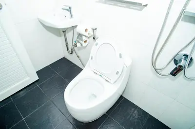 a bathroom with a toilet and a sink at Songbird Suites - Deluxe 2 Bedroom, 2 Bathroom Apt in Ban Khlong Haeng