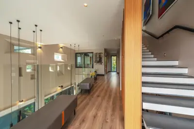 a hallway of a house with stairs and a stair case at V160 Beautiful Sea View Full Smart House 3BR in Rawai Beach