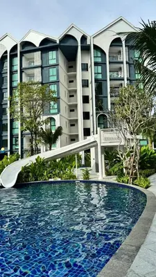 a swimming pool with a slide in front of a building at JU1 NEW Halo Nayang Руб ВАТСАП669З582I976 in Nai Yang Beach