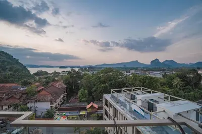 a view of a city from a building at The Paradise sea view apartment in Krabi town