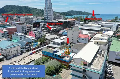 an aerial view of a city with buildings at myPatong Social Hostel in Patong Beach