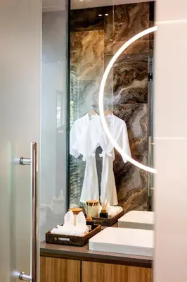 a bathroom with a sink and a mirror at Luxury 4 Bedroom Villa 1 Minute from Laguna Phuket in Bang Tao Beach