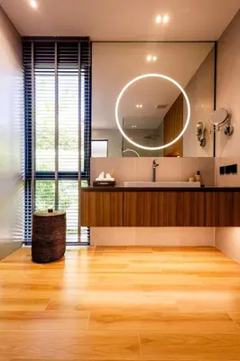 a bathroom with a large mirror and a sink at Luxury 4 Bedroom Villa 1 Minute from Laguna Phuket in Bang Tao Beach