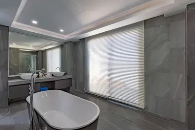 a bathroom with two sinks and a tub and a window at Luxury Seaview Villa 6BR - Villa Shine in Ban Saiyuan (1)