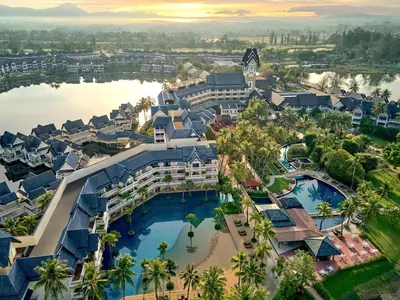 an aerial view of a resort with a large swimming pool at Lake view apartment in Laguna in Bang Tao Beach