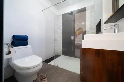 a bathroom with a toilet and a shower at Spacious 4BR Private Pool Villa Luna in Rawai Beach