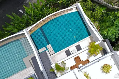an overhead view of a swimming pool on a house at Private 3-Storey Pool Villa Atika 10, for 7, views of Patong Bay in Patong Beach