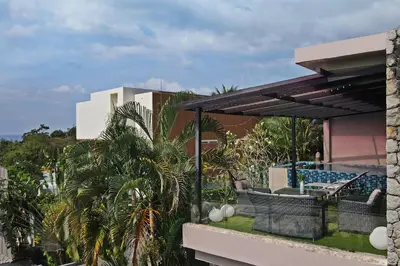 a view of a house with a swimming pool at Nature and Sea View Terrace, Designer 2BR Villa Natural Touch A1, Kamala in Kamala Beach