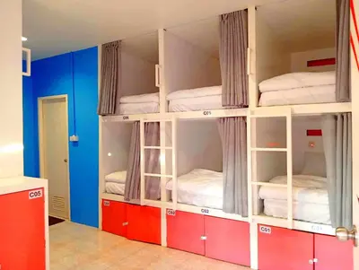 a room with four bunk beds in a room at Go To Party Hostel and Bar Aonang in Ao Nang Beach