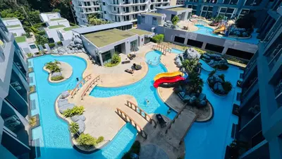 an overhead view of a pool at a resort at Loft condo in Phuket