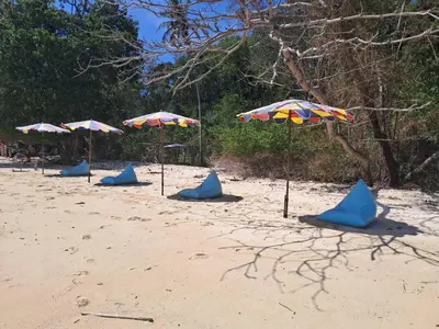 a group of umbrellas on a sandy beach at Private Beach Camping on island at Koh Lon Island in Ko Lon