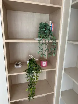 a book shelf with two plants in it at Fantasea Condo Kamala in Kamala Beach