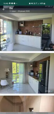 two pictures of a kitchen and a living room at Condo for rent Kata Beach in Kata Beach