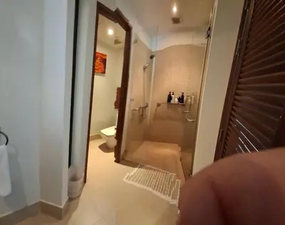 a bathroom with a shower and a toilet at One bed Apartment Nai Yang in Nai Yang Beach