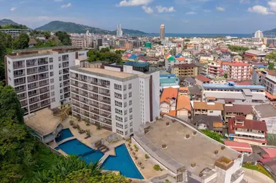 an aerial view of a city with buildings at Bay Shore Ocean View by Get A Rent Phuket in Patong Beach