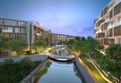 a rendering of a bridge over a river in a city at Laya Residence Memoory Layan in Ban Na Bon