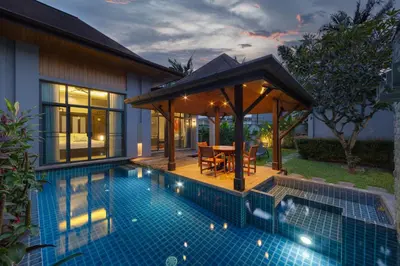 a house with a swimming pool and a gazebo at VILLA Hanga 3BR Private Pool Nai Harn Beach in Nai Harn Beach