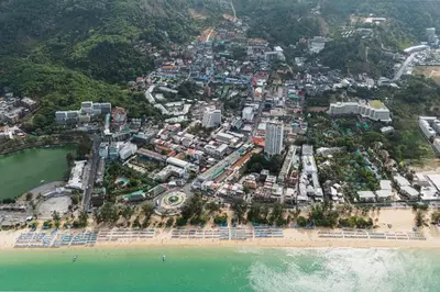 an aerial view of a resort on the beach at Karon Beach Hill View Appartment in Karon Beach