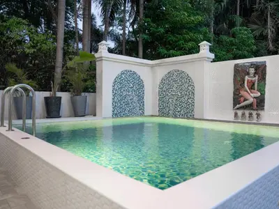 a swimming pool with a picture of a woman on the wall at 3 Bedroom Villa with Pool near Fitness street in Ban Klang