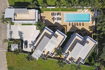 an overhead view of a house with a pool at Blissful Living & Tropical Vibes - 3BR Pool Access Villa Argent 9, just 15 min drive from Nai Yang and Nai Thon Beaches in Thalang