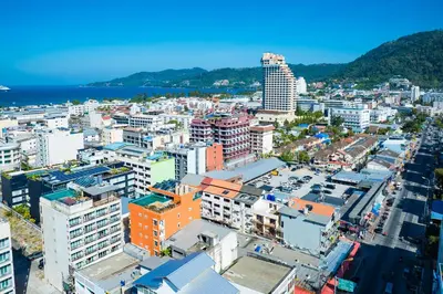 an aerial view of a city with buildings at Phuket Patong Buri Resort in Patong Beach