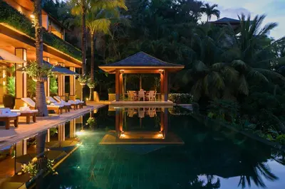 a pool with a gazebo next to a house at Villa Daran Luxury Villa with Panoramic Views & 5-Star Services in Kamala Beach