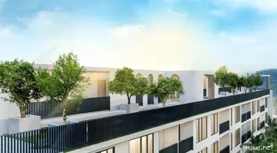 an architectural rendering of a building with trees on the roof at Fantasea Kamala Walk to Beach Pool & Gym Modern 1BR in Kamala Beach