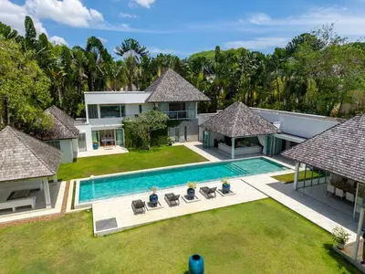 an aerial view of a house with a swimming pool at Top Pool Villa Layan Estate Laguna Bangtao in Layan Beach