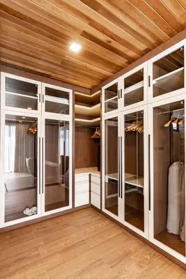 a room with glass doors and a wooden ceiling at Chariot by Villacarte in Layan Beach